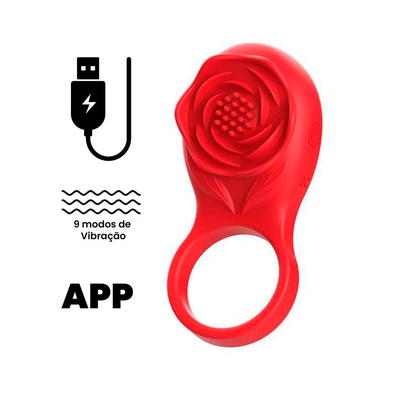ANEL PENIANO COM ESTIMULADOR EM FORMATO DE FLOR CONTROLADO VIA APP - IMPORTAÇÃO T109