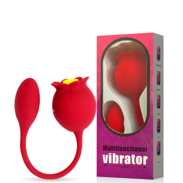 VIBRADOR DUPLO RECARREGÁVEL COM FORMATO DE ROSA E PENETRADOR CONTROLADO VIA APLICATIVO - IMPORTAÇÃO RS042