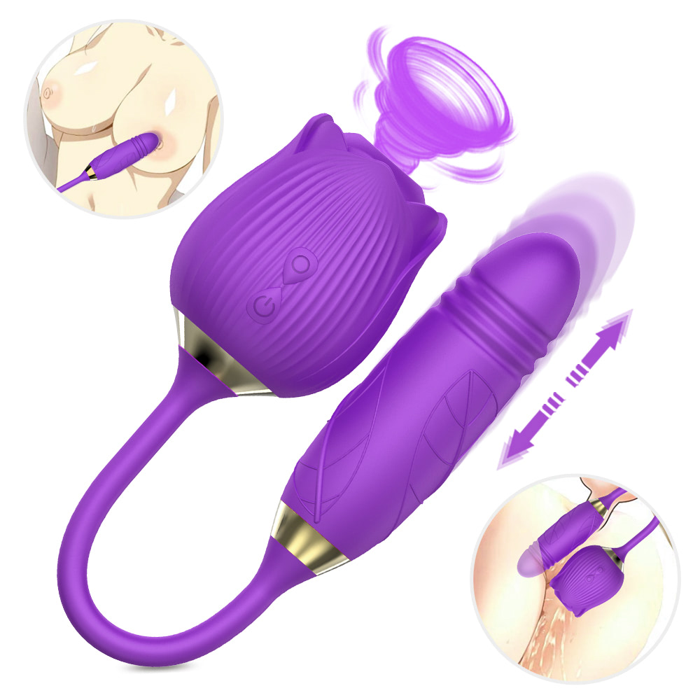 VIBRADOR DUPLO FORMATO DE ROSA COM SUCÇÃO PENETRADOR COM MOVIMENTOS VAI E VEM 10 MODOS VIBRAÇÃO - IMPORTAÇÃO RS037 7633