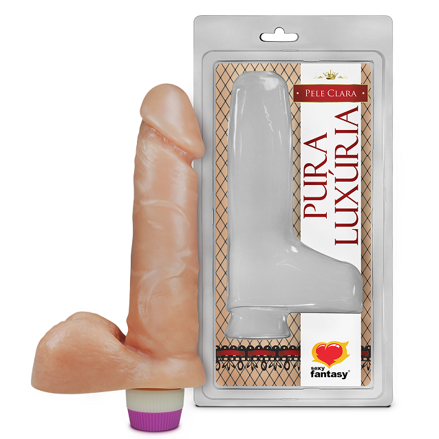 PRÓTESE REALÍSTICA COM VIBRO INTERNO E SACO BEGE 16X3,5CM - SEXY FANTASY PC026